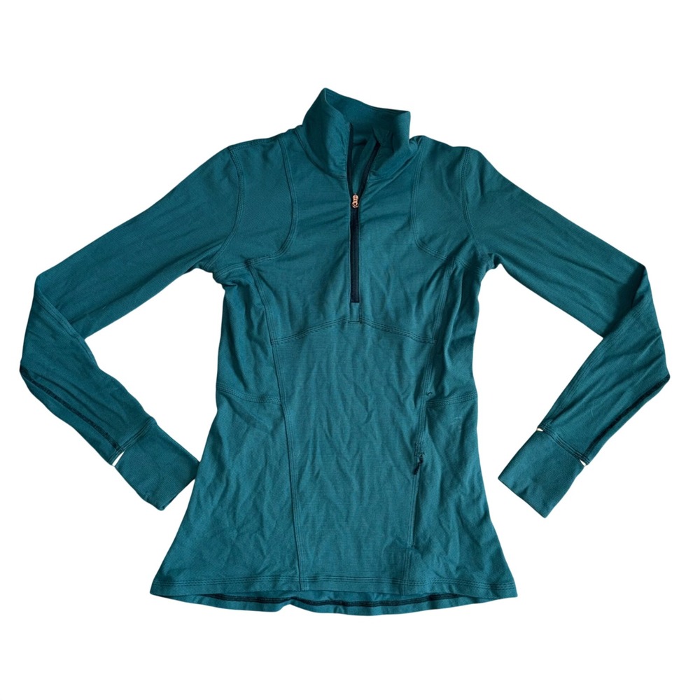 Lululemon Rest Less 1/4 Zip Women 6 Teal Excellent Ribbed Thumbhole Pullover